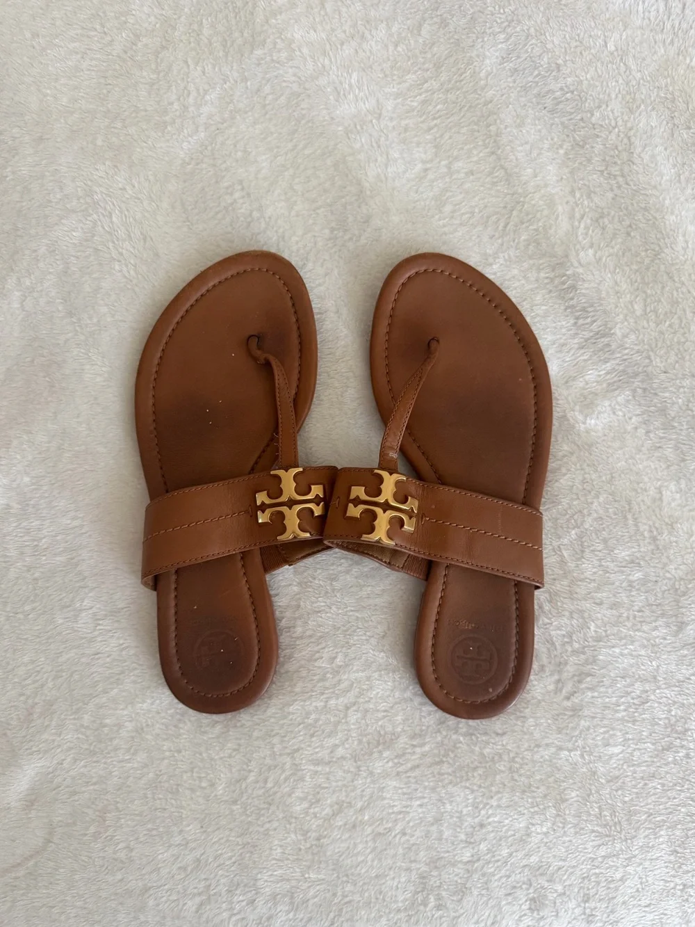 Tory Burch Brown Leather Logo Sandal